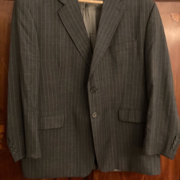 Ralph Lauren Chaps men gray pinstripe jacket wool peak lapels two inside pockets - Picture 6 of 9